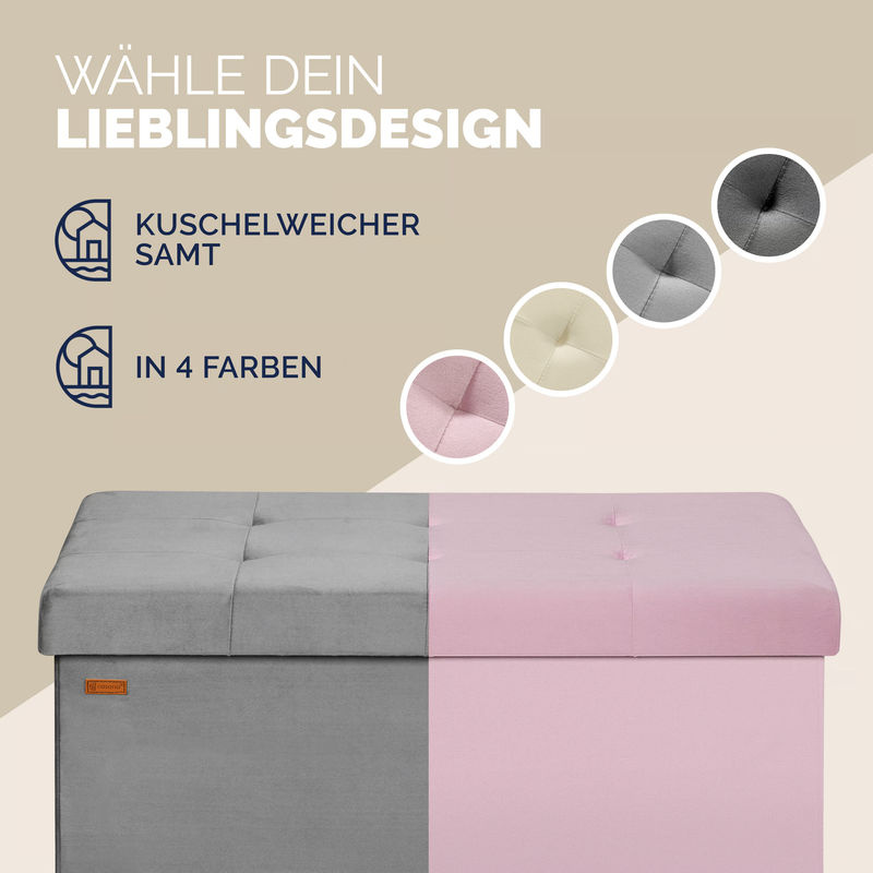 CASARIA Sitzbank aus Samt in Grau mit Stauraum, faltbar, B/T/H: 76 x 38 x 42 cm - Bild 4
