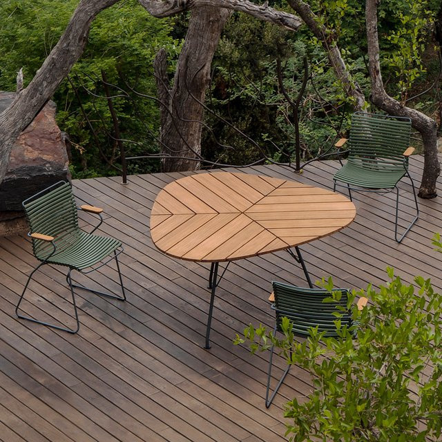 Houe Gartensitzgarnitur Set aus Bambus mit 3 Click Sesseln und LEAF Gartentisch in Olive Green, B/T: 146 x 146 cm - Bild 1