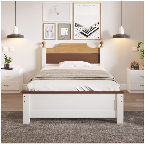 Einzelbett MUVOE aus Massivholz in Weiß mit zeitgenössischem Design, B/T/H: 90 x 200 cm - Bild 1