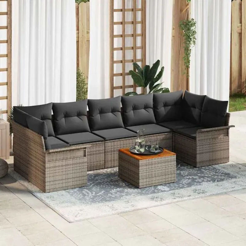 vidaxl Garten-Sofa-Set mit Kissen und Stauraum in Grau, 8-teiliges Rattan-Set mit Metallgestell - Bild 1