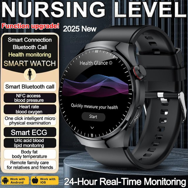 GUHUAVMI Smartwatch, Rund, Silikon, Schwarz, Pink - Bild 1