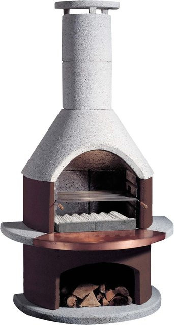 Buschbeck Rondo Gartengrillkamin in Weiß-Braun mit Holzfach und Grillrost - Bild 1