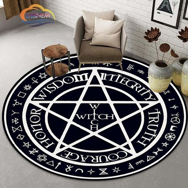 Runder Teppich mit Pentagramm- und Okkultismus-Motiv von YunhengTechnology, Schwarz, Durchmesser: 60 cm - Bild 1