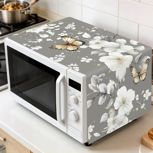 Mikrowellen-Staubschutzhülle mit Schmetterlings-Design in Weiß für Samsung Küchengeräte, B: 85 cm, H: 35 cm - Bild 1
