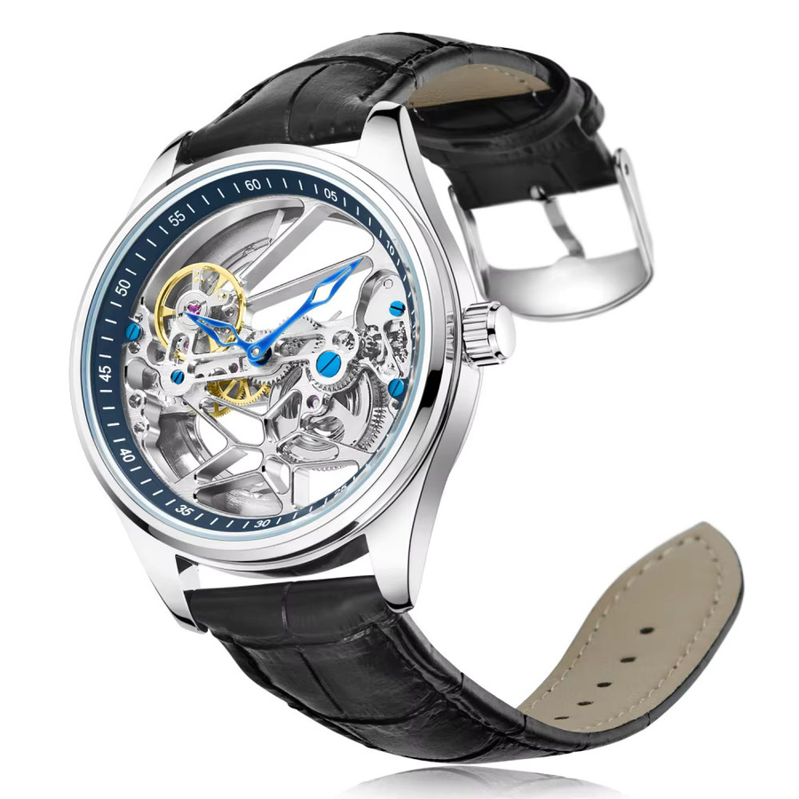 LUOLINGONGJUE Armbanduhr Automatik, Edelstahl, Leder, Schwarz, Herren - Bild 6