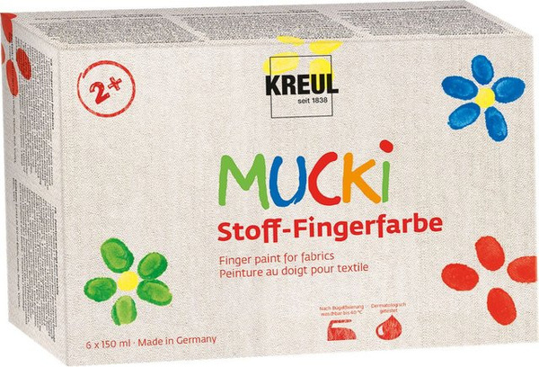 MUCKI Stoff-Fingerfarbe, 6er-Set, Bunt / Mehrfarbig