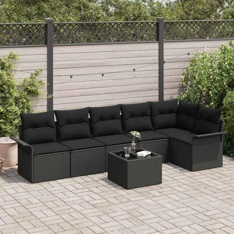 Vidaxl Garten-Sofa-Set aus Polyrattan mit 7-teiligem Kissen-Set in Schwarz für moderne Loungemöbel - Bild 1