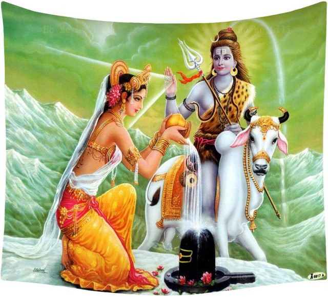 Ho Me Lili Wandteppich Lord Shiva Shankar Nandi Hinduistische Theologie Dekoration, Mehrfarbig, Breite: 150 cm, Höhe: 200 cm - Bild 1