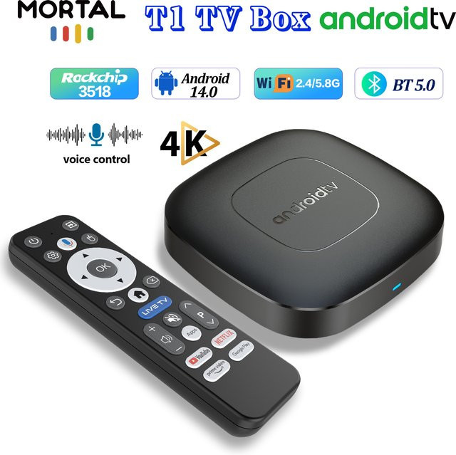 MORTAL Smart TV Box Android 14 Media Streamer mit 4K UHD, 2GB RAM, 16GB ROM, WLAN und Bluetooth 5.0 in Schwarz - Bild 1