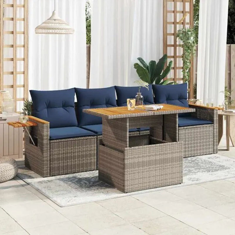 5-tlg. Garten-Sofagarnitur aus Poly-Rattan mit Kissen in Grau von vidaxl - Bild 1