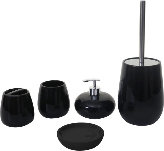 MCW Badset C72 5-teilig in Schwarz bestehend aus Seifenschale, Seifenspender, Zahnbürstenhalter, Zahnputzbecher und Toilettenbürstenhalter - Bild 1