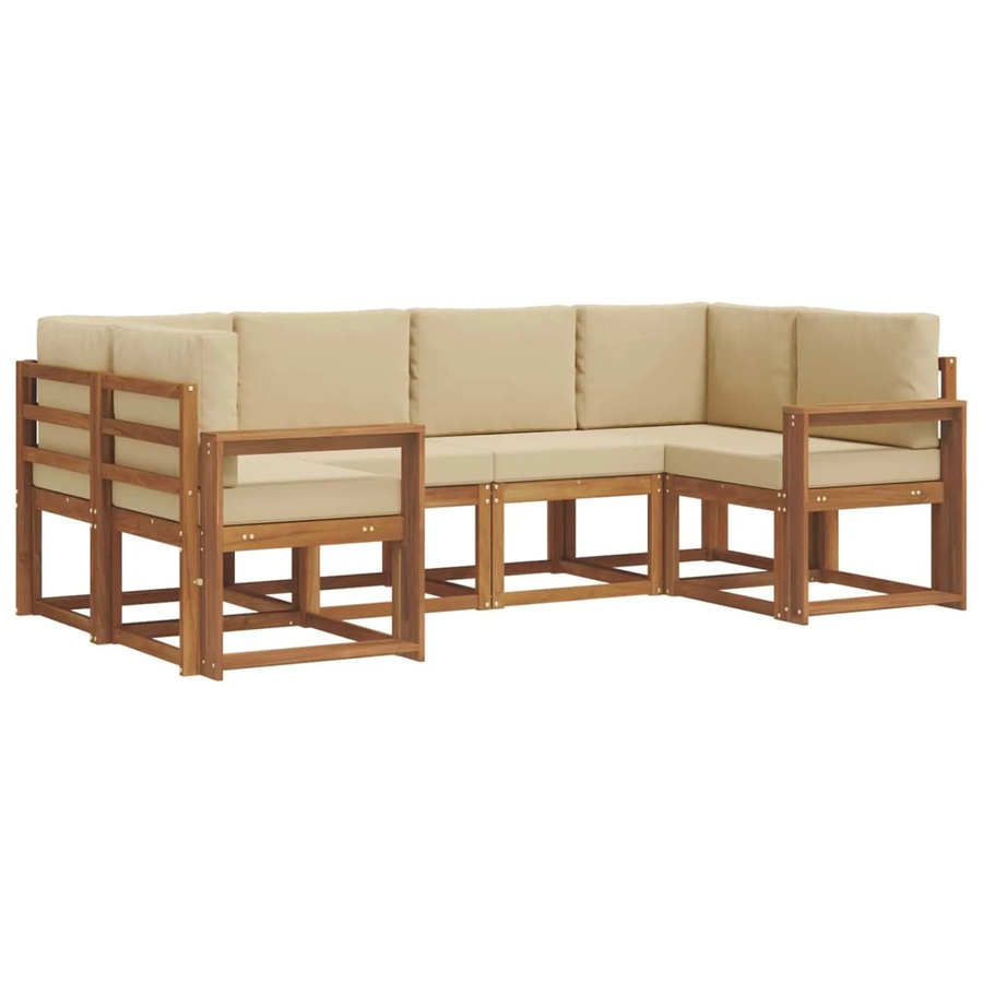 vidaXL Outdoor-Sofagarnitur in L-Form aus Akazienholz mit Kissen, 6-teilig, Natur-Beige - Bild 2