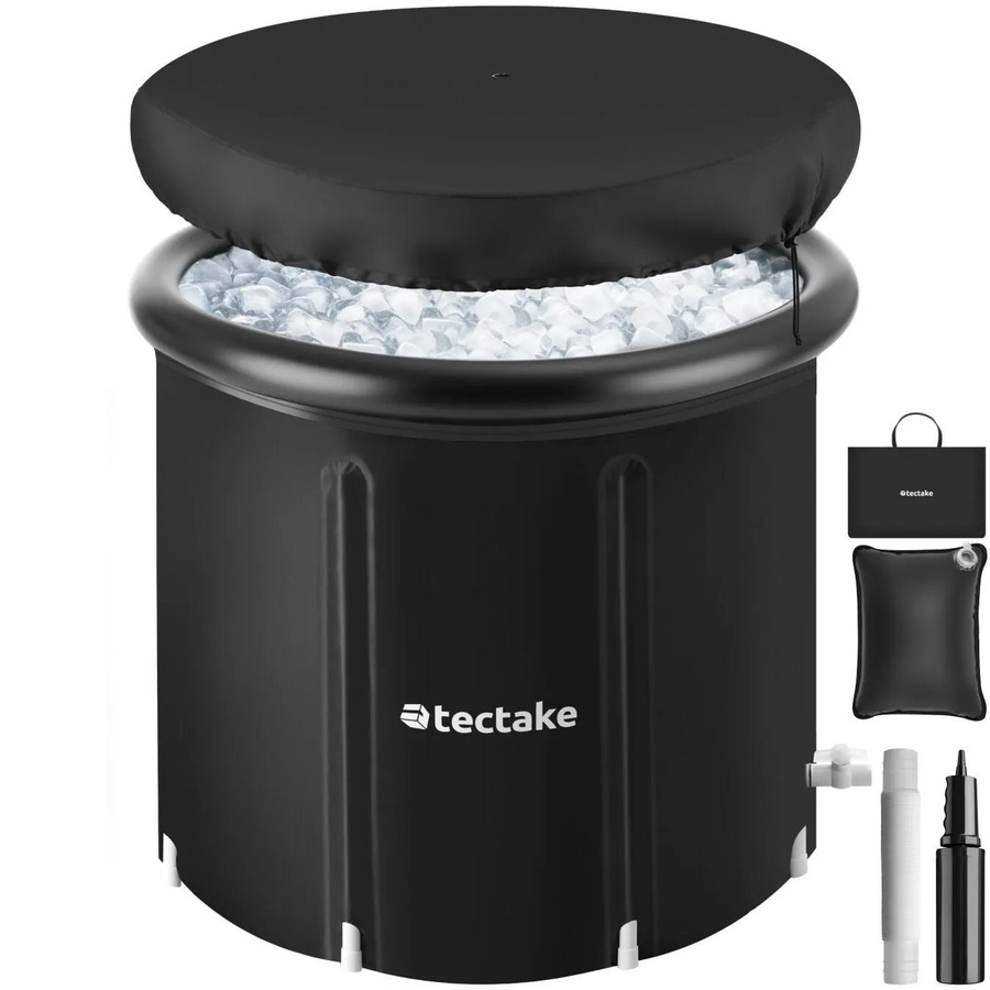 tectake Eisbadetonne Helsinki faltbar mit 3-facher Isolierung und aufblasbarem Außenring in Schwarz, B/T/H: 90 x 90 x 75 cm - Bild 2