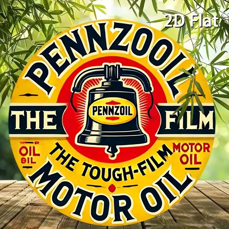 Pennzoil Motor Oil Retro Wandkunst aus Aluminium in Gelb und Rot, Rundes Vintage Metall-Wandschild - Bild 6