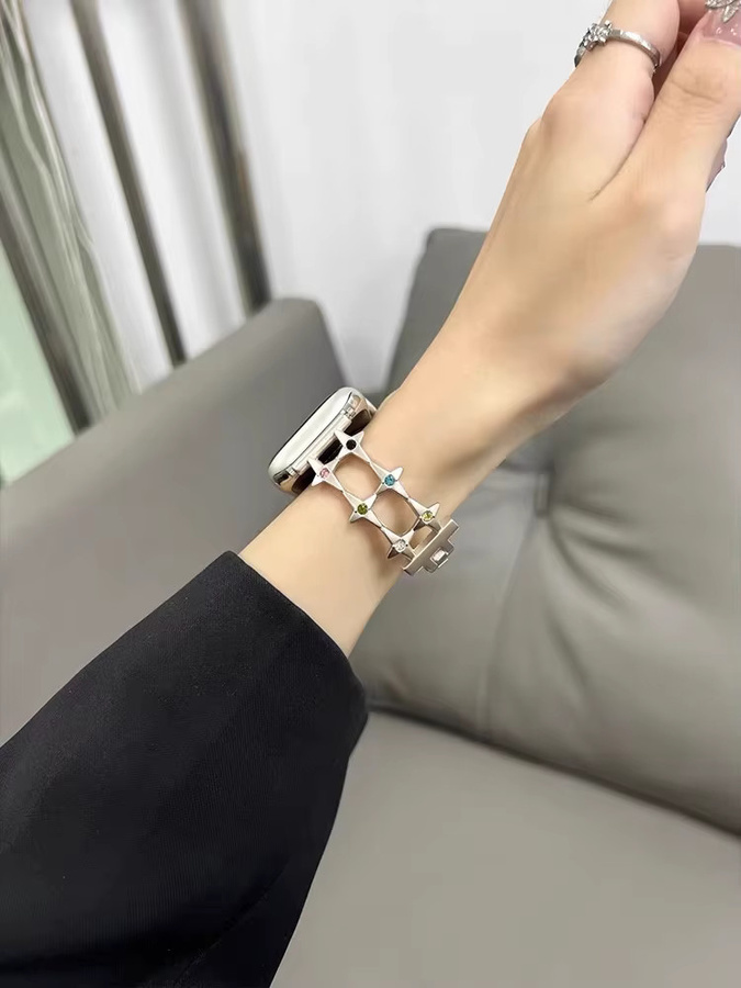Uhrenarmband Edelstahl, Silber, Stern, Diamant, Kristall, Unisex - Bild 2