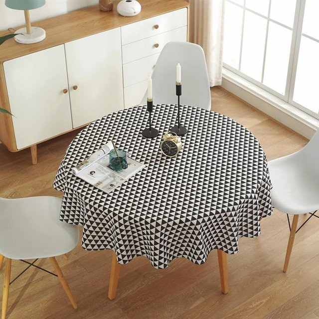 Runde Esstischdecke von Super Six aus Polyester-Baumwoll-Mischgewebe mit grafischem Print in Schwarz, Durchmesser: 120 cm - Bild 1