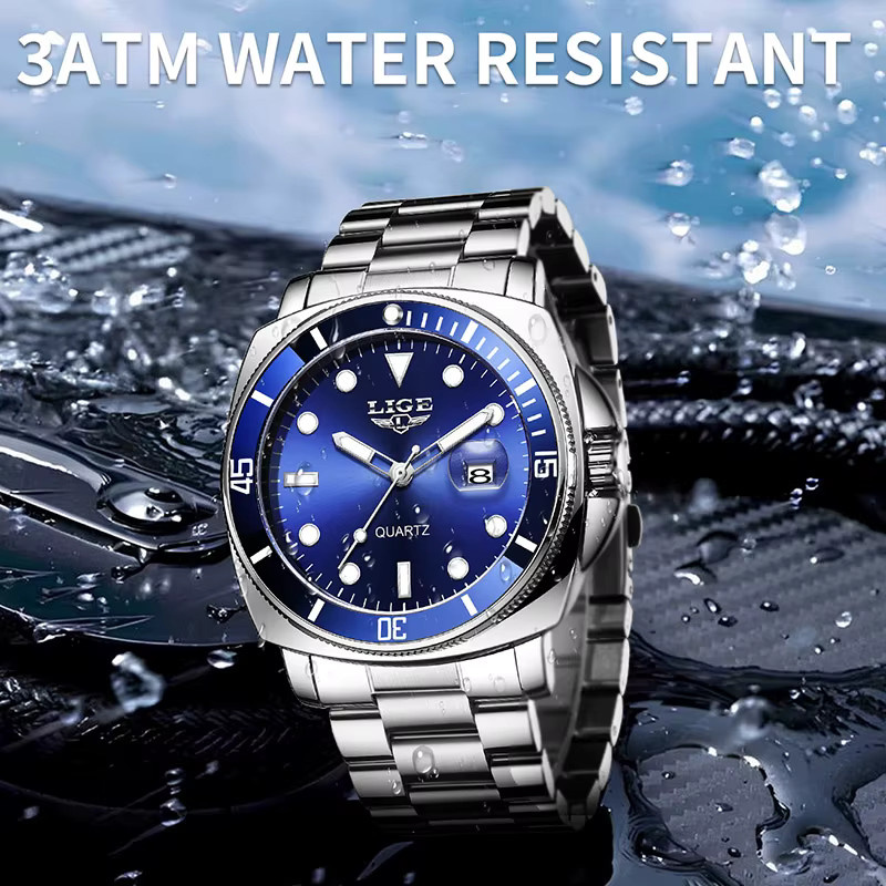 LIGE Armbanduhr Quarz, Edelstahl, Blau, Herren - Bild 2