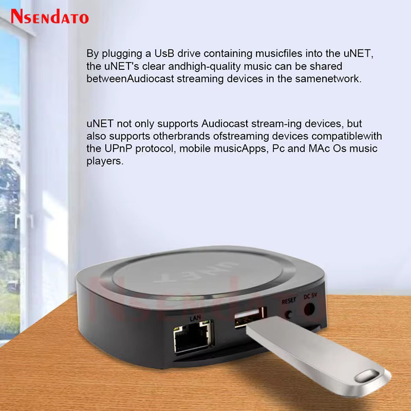 Nsendato Audiocast UNET USB-Musik-Audio-Adapter in Schwarz für kabelloses Multiroom-Streaming an Heimlautsprechern, kompatibel mit PC, Mac, BubbleUPNP und Marshall - Bild 2