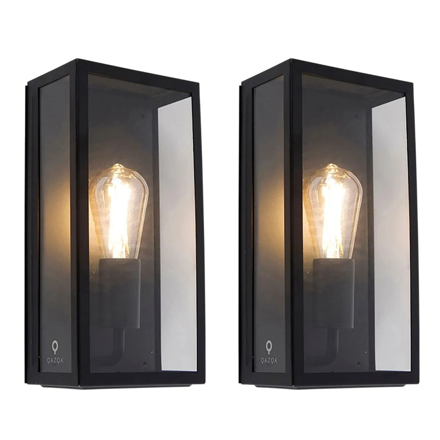 QAZQA Set aus 2 Außenwandleuchten Rotterdam in Schwarz aus Edelstahl und Glas mit IP44 Schutz und dimmbarer Funktion - Bild 2
