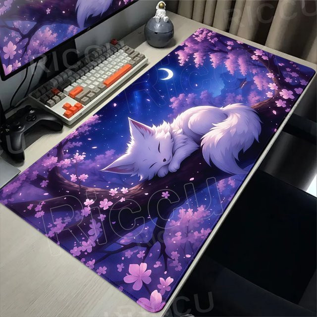 White Fox Mausmatte Anime Kawaii – Große Gaming Mausunterlage aus Gummi in Multicolour für PC und Schreibtisch - Bild 1