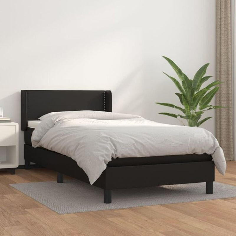 vidaxl Boxspringbett mit Matratze aus Kunstleder in Schwarz, B/T/H: 90 x 200 cm - Bild 1
