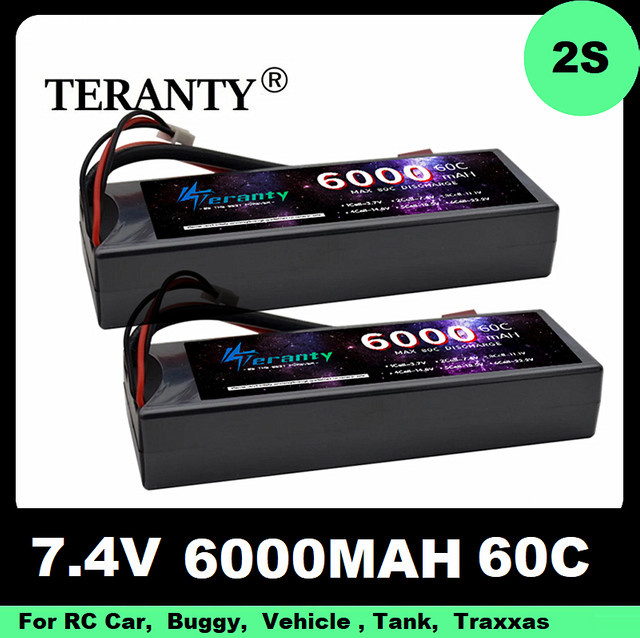 Teranty 2S LiPo Akku 7,4 V 6000mAh 60C für RC Fahrzeuge mit XT90 und XT60 Anschlüssen, Schwarz - Bild 1