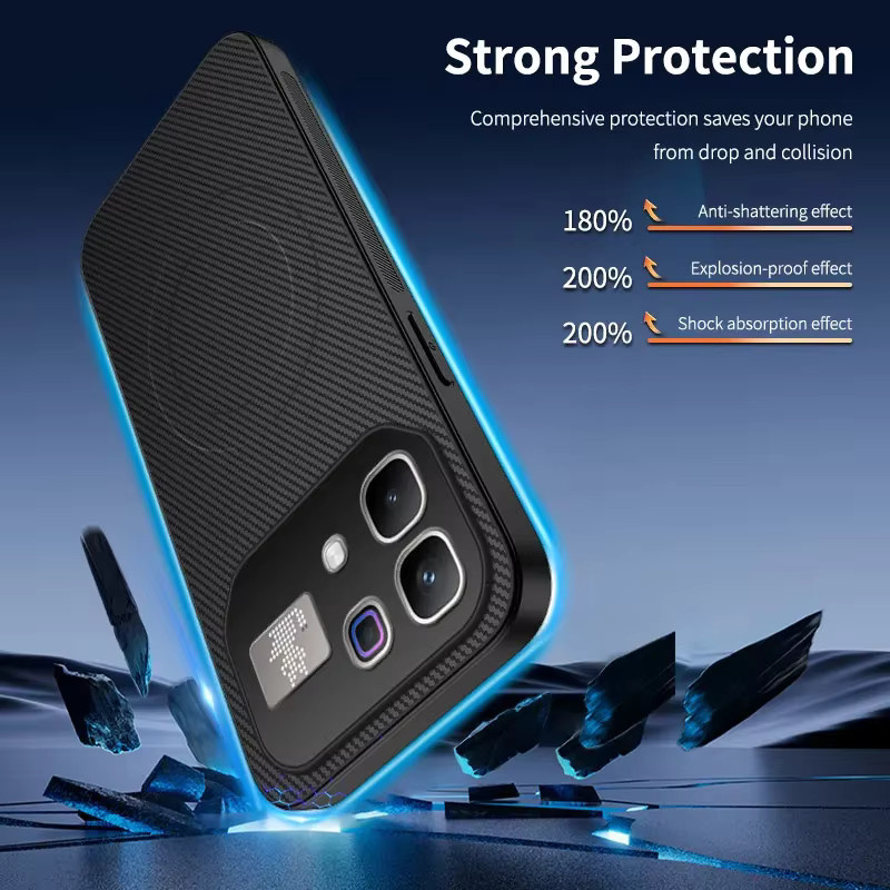 Magnetische Lederhülle mit Carbonfaser-Textur und Kameraschutz für Infinix Note 60 Ultra, Note 60 Pro und Note 60 in Schwarz - Bild 4