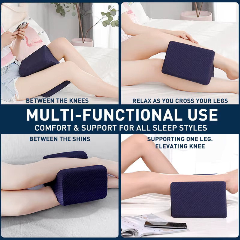 OOAGE Memory-Foam Beinkissen aus Baumwolle in Blau zur Unterstützung der Knie und des Rückens beim Seitenschläfer - Bild 4