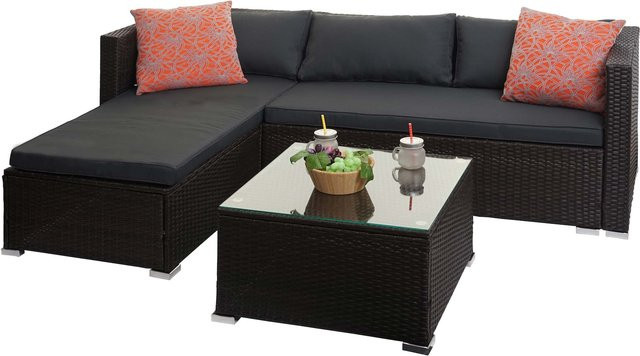 MCW Poly-Rattan Garten-Lounge-Set F57 in Braun mit dunkelgrauen Sitz- und Rückenpolstern - Bild 1