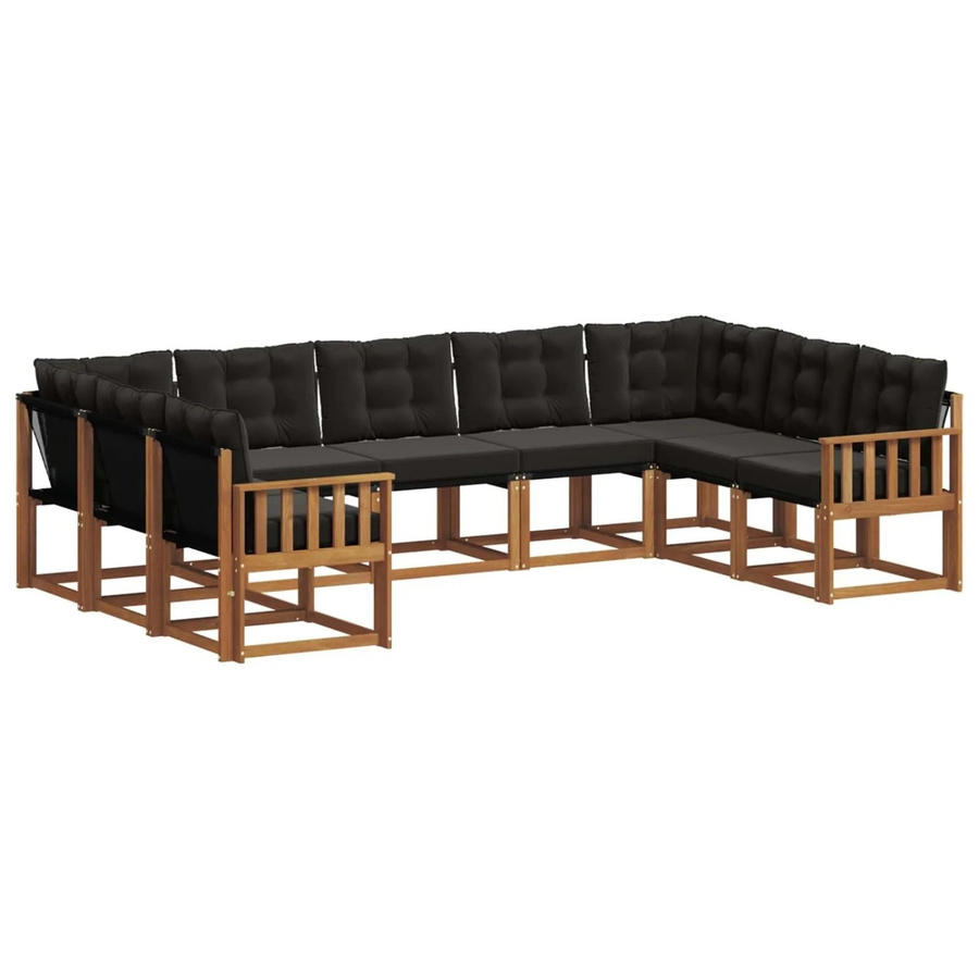vidaXL Outdoor-Sofagarnitur aus Akazienholz in L-Form mit Textilene und Kissen, 29-teiliges Set, Schwarz/Natur - Bild 2