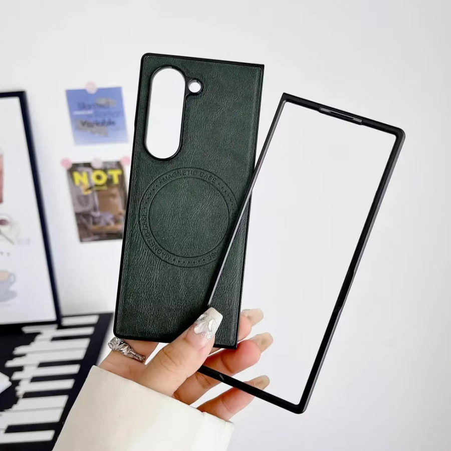 Magnetische PU-Leder-Handyhülle für Samsung Galaxy Z Fold 7 6 5 4 3 5G in Grün mit kabelloser Ladefunktion - Bild 2