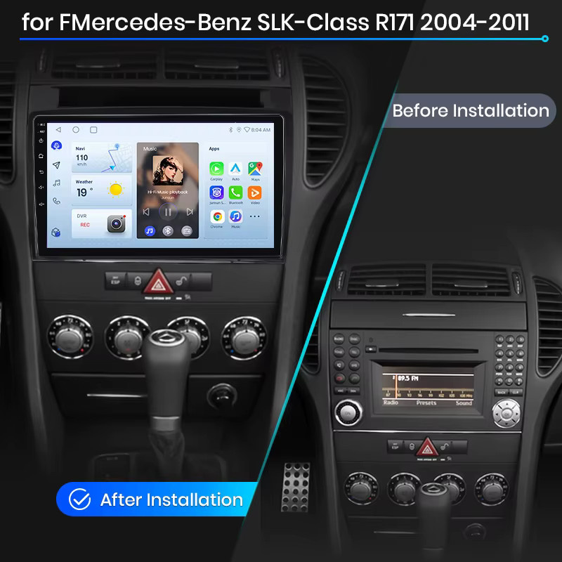 Junsun Wireless CarPlay und Android Auto Autoradio für Mercedes-Benz SLK-Klasse (R171) 2004-2010 in Schwarz mit GPS-Navigation, WiFi, Bluetooth und integriertem Lüfter - Bild 2