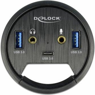 Delock In-Desk USB 3.2 Gen 1 Hub Schwarz mit 2 x USB-A, 1 x USB-C und 2 x Audio Anschlüssen - Bild 1
