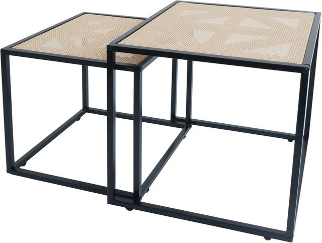 2er-Set Beistelltisch MCW N88 in Rattan-Optik mit Flechtmuster, Beige/Braun - Bild 2