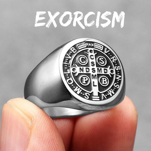 YIRAN Jewelry Herrenring Edelstahl, Weiß, Sankt Benedikt - Bild 1