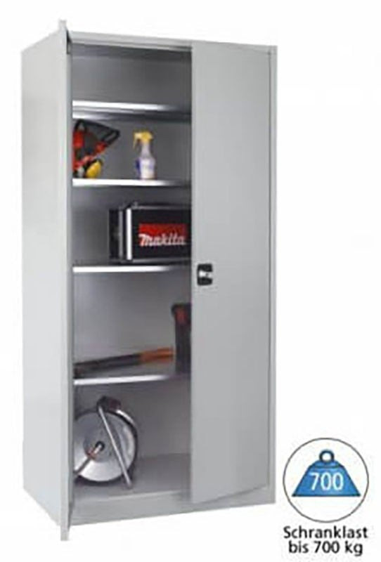 BIGBOXX Schwerlastschrank aus Metall in Grau mit Schwenktüren und Regalböden - Bild 1