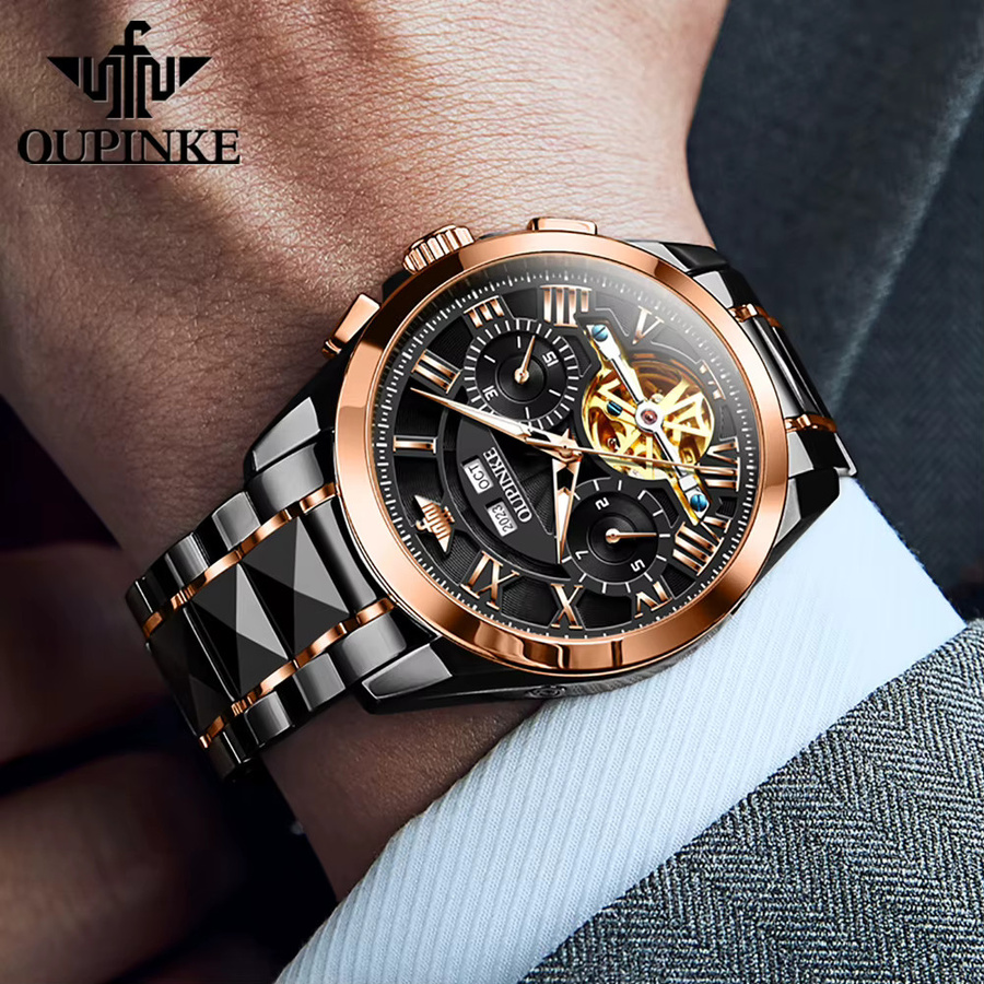 OUPINKE Armbanduhr, Automatik, Edelstahl, Schwarz, Silber, Herren - Bild 4