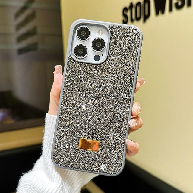 Stilvolle und stoßfeste Strass-Telefonhülle für dein iPhone 14 in Grau - Bild 1