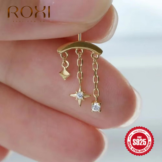 ROXI Ohrringe, 925 Silber, Stern Mond Quaste, Damen - Bild 1