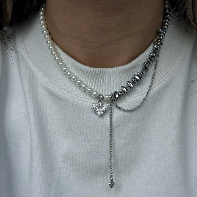 YWZIXLN Halskette, Herz Anhänger, Zirkon, Imitation Perle, Weiß, Damen - Bild 1