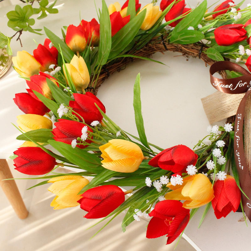 Bunte künstliche Tulpen-Girlande mit Sternen als hängende Wanddekoration für Frühling und Sommer, mehrfarbig - Bild 4