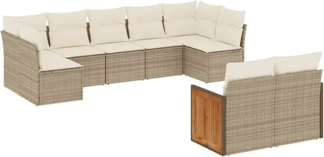 vidaXL 9-teilige Garten-Sofagarnitur in L-Form aus Poly-Rattan mit Kissen in Beige - Bild 1