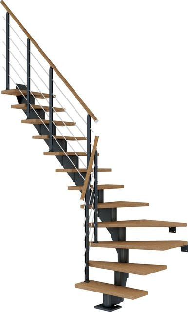 Dolle Mittelholmtreppe Hamburg Winder in Eiche Anthrazit bis 258 cm Höhe, Breite: 75 cm - Bild 1