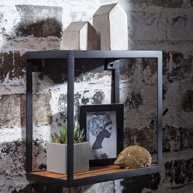 FineBuy Wandregal PURI aus Echtholz und Metall in Schwarz, B/T/H: 35 x 18 x 35 cm - Bild 1