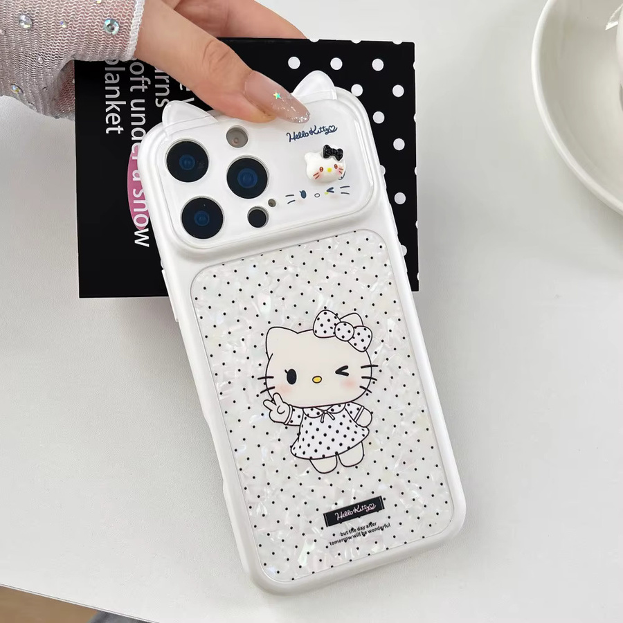 Sanrio Hello Kitty Handyhülle mit 3D Ohren und Polka Dot Design in Weiß für iPhone 17 Pro 16 15 16 Pro 15 Pro Max - Bild 2