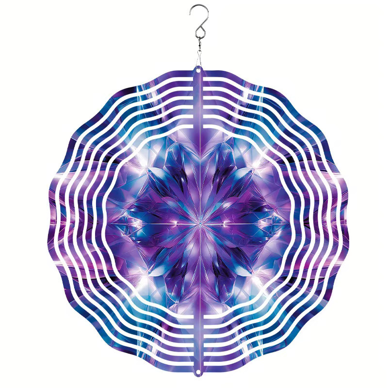 CIFBUY 3D Mandala Windspiel aus Metall als geometrische Gartenskulptur in Multicolour mit 360 Grad drehbarem Aufhänger für die Außendekoration - Bild 2
