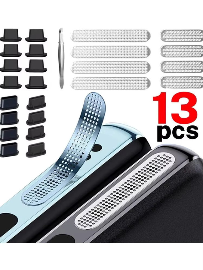 13 Stück Universal Metall Mesh Anti-Staub Aufkleber für iPhone 17 16 15 Pro Max Plus Lautsprecher Schutz in Silber - Bild 7