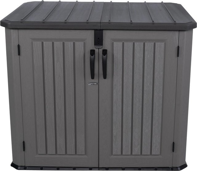 Lifetime Mülltonnenbox und Geräteschrank Phil aus Kunststoff in Grau mit Holzoptik, B/T/H: 146 x 94 x 128 cm - Bild 1