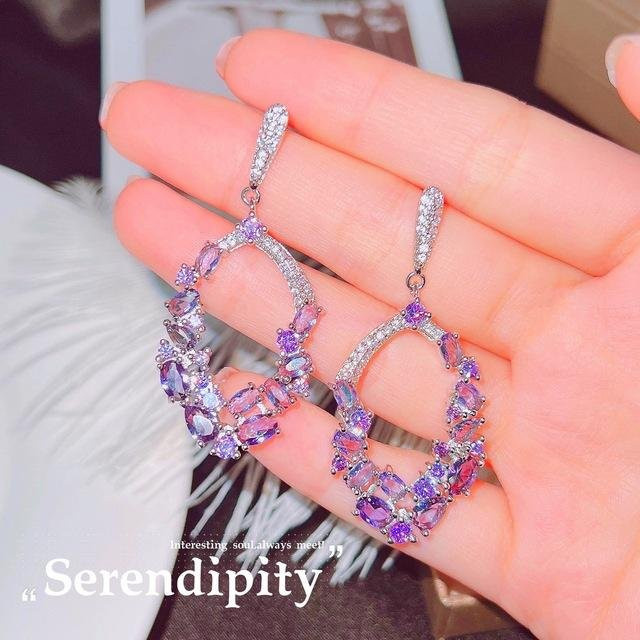 YIRAN Jewelry Ohrringe, 925 Silber, Zirkon, Lila, Damen - Bild 1