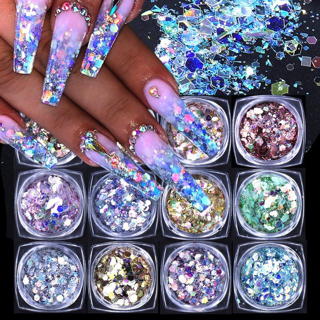 SWEET TREND Nagel-Glitzerflocken, 12 Farben, holografisch, glänzend - Bild 1